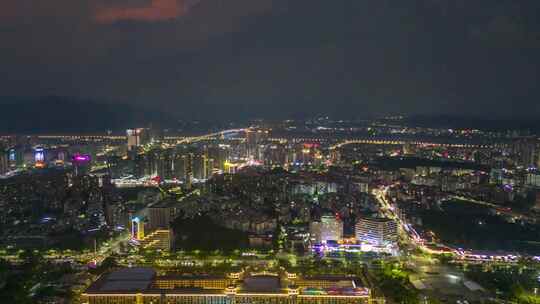 广东肇庆城市夜景闪电航拍延时