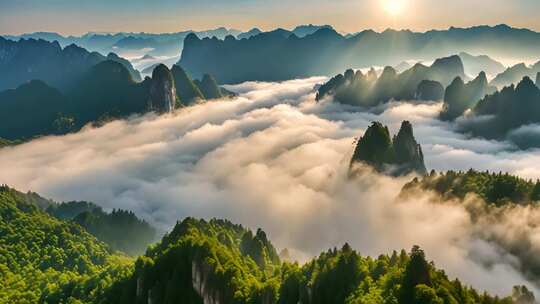 山峦云海日出全景