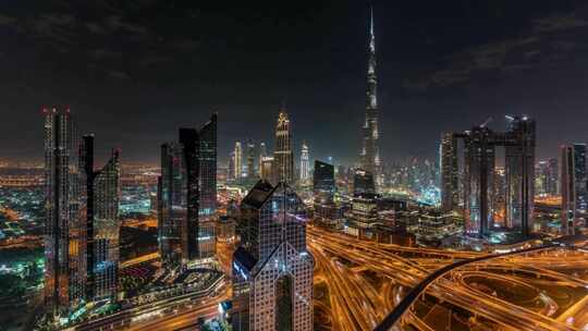 城市航拍哈利法塔迪拜购物中心摩天大楼汽车