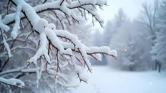 冬季树枝上的积雪4k舞台粒子活动背景