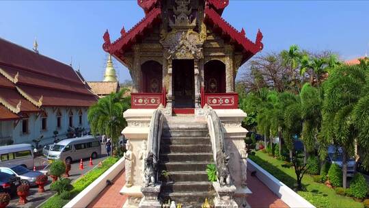 佛教寺庙全景航拍红色建筑