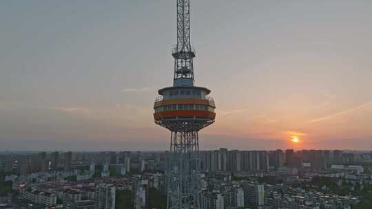 上海嘉定电视塔城市傍晚夕阳日落航拍