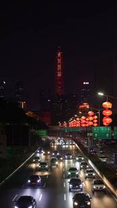 竖版2022深圳市滨河大道挂满红灯笼