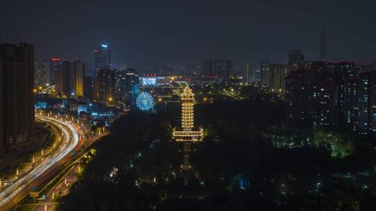 九天楼夜景固定延时视频素材模板下载