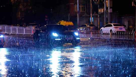 城市雨夜孤独伤感街道深夜大雨