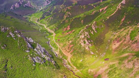 中国大西北甘肃省高山草原自然风景航拍