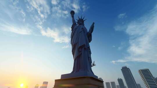 手举火炬的美国自由女神像雕塑视频素材模板下载