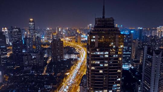 上海南北高架夜景航拍