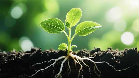 土壤中幼苗生长特写