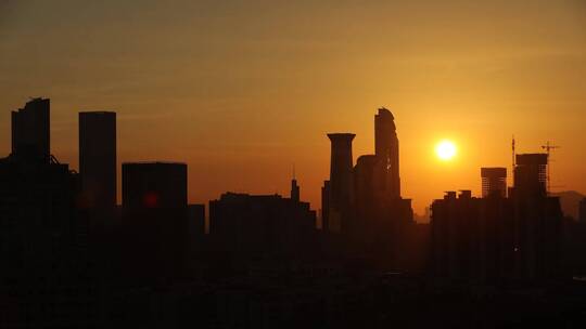 城市夕阳落日夜幕降临