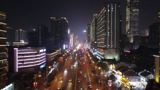 航拍长沙城市夜景交通