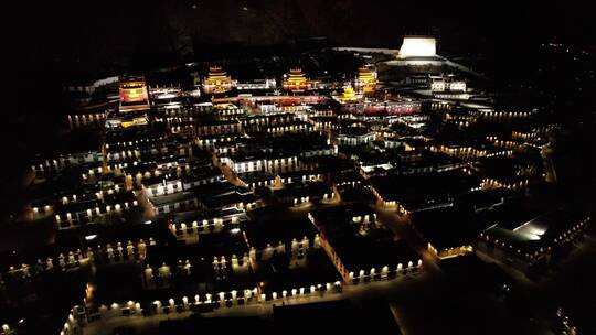 航拍日喀则扎什伦布寺夜景视频素材模板下载