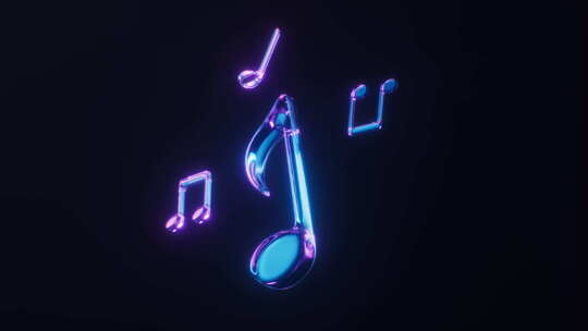 音乐音符与霓虹灯光效果循环动画3D渲染视频素材模板下载