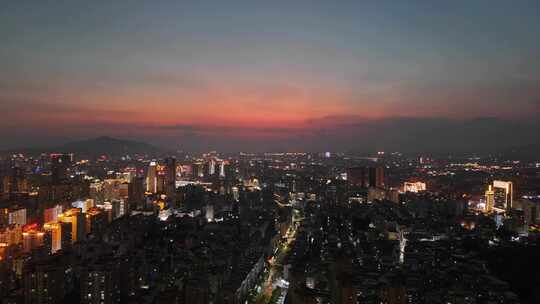 夕阳晚霞中的泉州夜景航拍