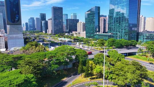 深圳市福田区深南大道航拍城市风景风光广东