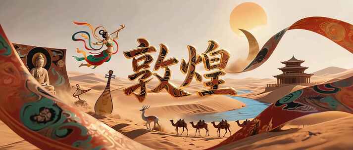 8K敦煌艺术莫高窟佛像壁画七色鹿仙女飞天