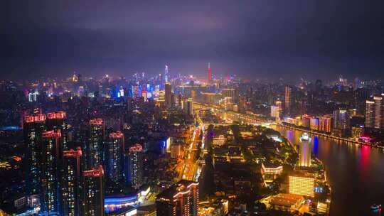 广州荔湾区夜景航拍延时