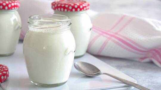 天然自制酸奶在可重复使用的玻璃罐