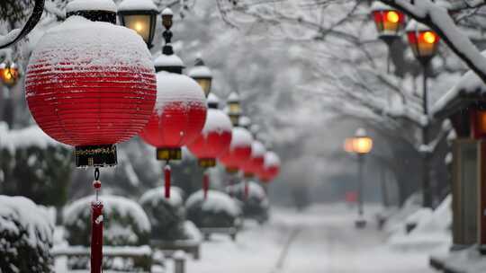 沿街的积雪灯笼