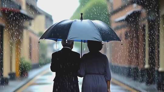 下雨雨伞爸爸为孩子打伞