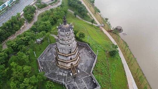 航拍衡阳来雁塔湘江城市风光