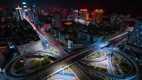 城市立交桥车流延时、夜景城市立交桥