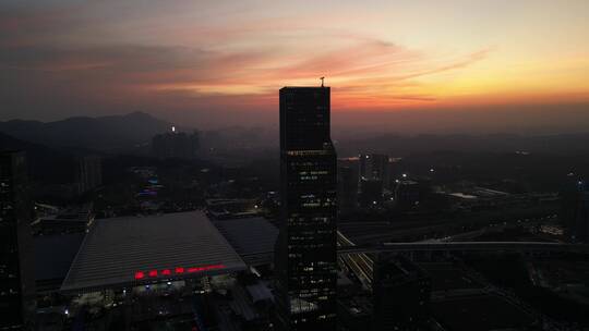 深圳北站夕阳晚霞视频素材模板下载