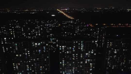 航拍上海城市居民楼灯光