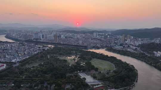 航拍广西百色日落晚霞夕阳