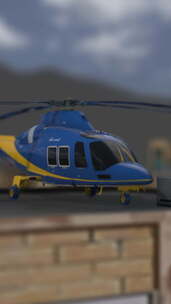 直升机准备在城市垂直建筑的屋顶上飞行