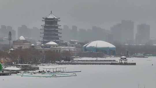 银川雪景阅海湾水上公园02视频素材模板下载