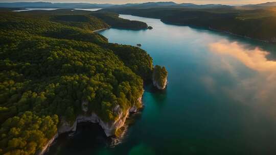 森林湖泊航拍全景