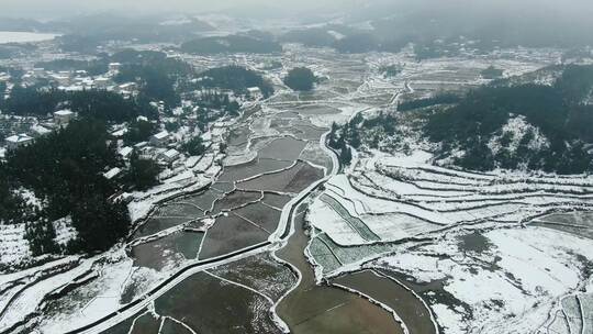 航拍冬天南方雪景