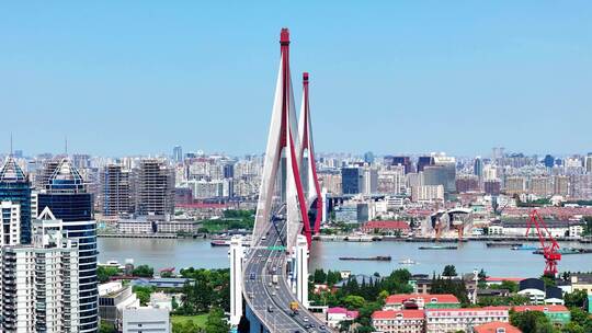 航拍上海城市风景 上海杨浦大桥