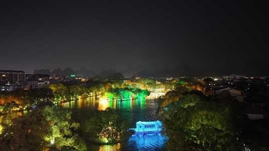 广西桂林日月塔夜景晚霞航拍