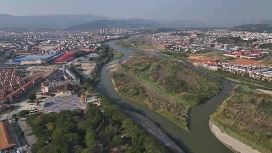 云南德宏瑞丽市姐告口岸国门景区航拍景观