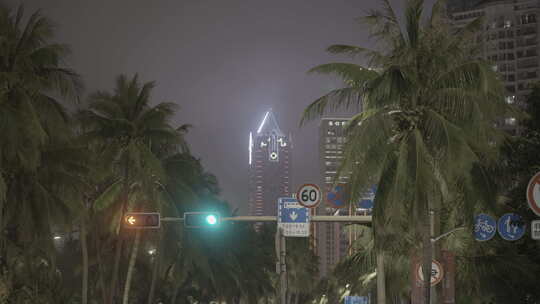 夜晚红绿灯路口 城市宣传片