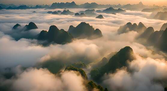 桂林山水合集山峰云海群山云雾缭绕自然风景