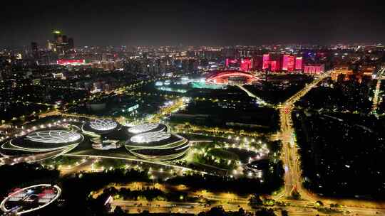 航拍南京奥体河西大剧院金融城国博夜景国庆