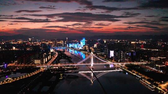 福州闽江晚霞大夜景