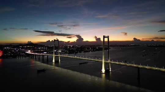 深中通道日落夕阳夜景航拍