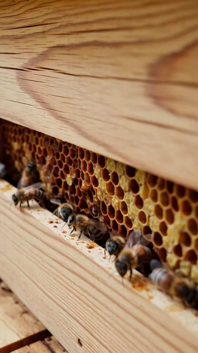 蜂巢内忙碌的蜜蜂微距画面