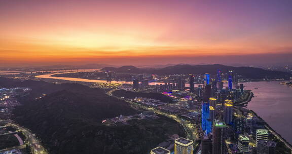 珠海澳门横琴粤澳深度合作区夜景航拍延时