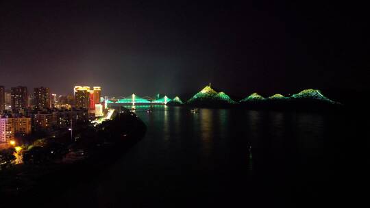 城市航拍湖北宜昌跨长江大桥夜景