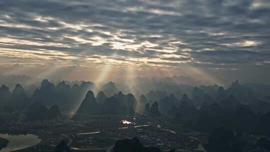 桂林山水城市鸟瞰全景