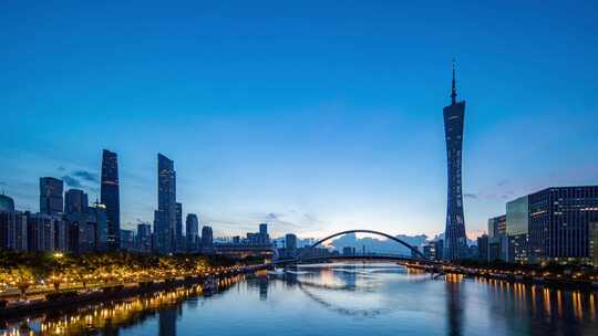 广州塔和珠江新城城市天际线日出延时4k视频素材模板下载