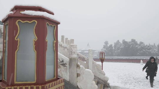 大雪天气中的天坛公园祈年殿回音壁圜丘视频素材模板下载