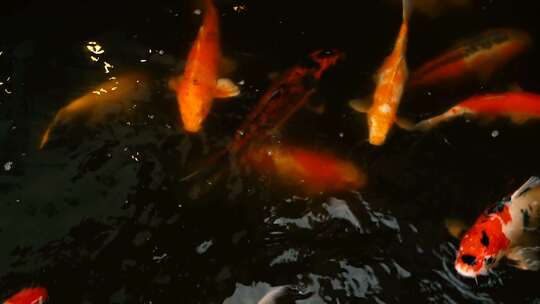 锦鲤池塘特写赏鱼自由自在视频素材模板下载