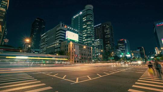 首尔城市交通夜晚延时视频素材模板下载