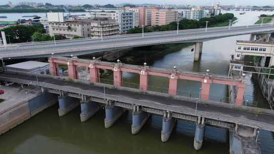 4K 广东江门水利工程航拍沙坪水闸